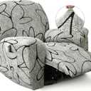 Recliner Slipcover-Stretch Soft Slip Reclining Chair Slipcovers 4 -Pieces Furniture Protector for Recliner with Pocket Fitted Sofa Couch Cover Lazy Boy Chair Cover (Gray/Black)