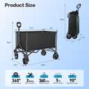 Small Collapsible Wagon Carts 140L with Waterproof Cover, 360LBS Heavy Duty Foldable Grocery Cart with Detachable Side Pouch & 360° Front Wheels for Garden,Camping, Shopping, Outdoor Sports (Black)