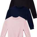 Real Essentials 3-Pack: Girls Ultra-Soft & Warm Long Sleeve Fleece Crew Neck Pullover Sweatshirt (M)