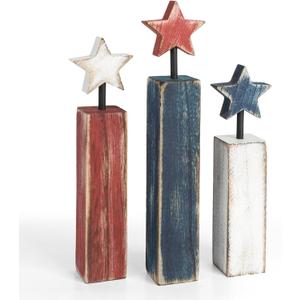 4th of July Table Decorations, 3Pcs Red White and Blue Decorations, Retro Patriotic Memorial Day Tiered Tray Decor, Labor Day Independence Day Fourth of July Decor for Home Office Shelf