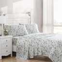 Laura Ashley - King Sheet Set, Buttery-Soft Bed Sheets with a Naturally Silky Smooth Cotton Sateen Lightweight Feel - Matching Pillowcases & Fitted Sheet (Meadow Floral Blue)