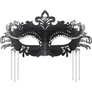 Coddsmz Women Masquerade Mask with Rhinestone Chains Venetian Mask Mardi Gras Decoration for Carnival Party Costume Masks