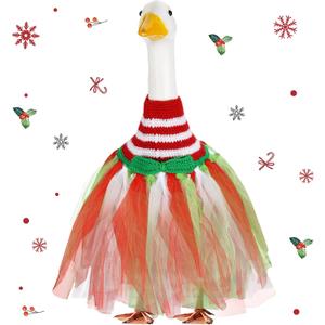Eccliy Christmas Goose Outfit Set Red White Green Crochet Dresses with Gauze Handmade Xmas Porch Goose Costume for 23 High Cement Plastic Statue Christmas Party Outdoor Patio Yard Lawn Art Decoration