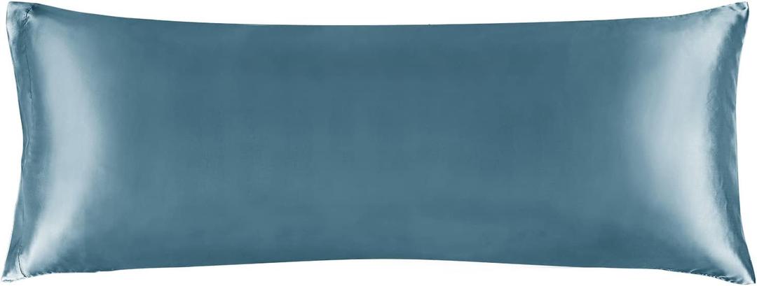 BEDELITE Satin Body Pillow Cover, Super Soft and Cooling Body Pillow Pillowcase for Hair and Skin, Breathable Silky Full Long Pillowcase Cover(18x32, Bluesteel