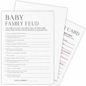 2 x Baby Shower Family Feud Game Cards - Minimalist White Baby Shower Games 30 Fill In Game Cards & 1 Answer Card for Boy or Girl - Gender Reveal Party Suppliers - A05