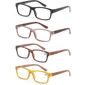MODFANS 4 Pack Reading Glasses Fashion Wood-Look Spring Hinges Stylish Readers Men Women