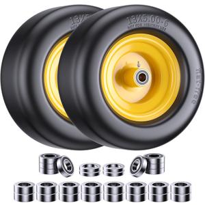 2025 Upgraded Version 13x5.00-6 Heavy-Duty Flat-Free Lawn Mower Tires - Solid Rubber, 550 lbs Capacity, Multi-Size Bearings (3/4"/1/2"/5/8") for Zero-Turn Mowers, Tractors, Garden Carts, 2-Pack
