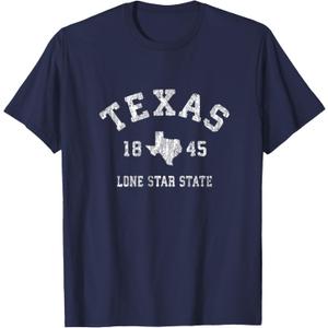 Texas TX T-Shirt Vintage Sports Design Texan Tee T-Shirt, L, Navy