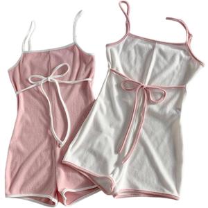 Verdusa Women's 2 Pack Coquette Bow Tie Sleeveless Rompers Backless Summer Jumpsuit Unitard (M)