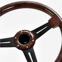 14" Classic Wood Grain Steering Wheel Riveted Light Wood Grip, Universal Automotive Steering Wheels Slotted 3 Spoke with Horn Button, 350mm 14inch Black