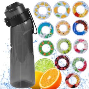 Air Scent Water Bottle with 12 Flavor Pods 650ML Fruit Fragrance Scented Water Cup BPA Free 0% Sugar For Fitness And Outdoor (1 Bottle Black+12 pods in random flavors)