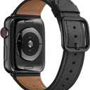 MNBVCXZ Compatible with Apple Watch Band 38mm 40mm 41mm 42mm 44mm 45mm 46mm 49mm Women Men Genuine Leather Replacement Strap for iWatch Series 11 10 9 8 7 6 5 4 3 2 1 SE Ultra (Black/Black)