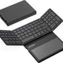 GEODMAER Foldable Bluetooth Keyboard, Portable Full Size Folding Keyboard with Large Touchpad, Numeric Keypad, PU Leather, Wireless TravelKeyboard for Windows Android Mac(Sync up to 3 Devices)