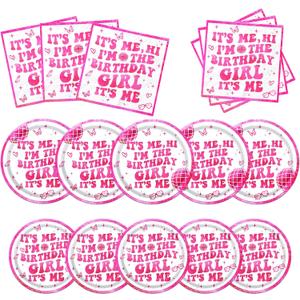 Pink Its Me Hi Im The Birthday Girl Its Me Tableware, 60 Pcs Music Birthday Decorations includes Its Me Hi Im The Birthday Girl Its Me Plates and Napkins for 20 Guests Perfect for Girl