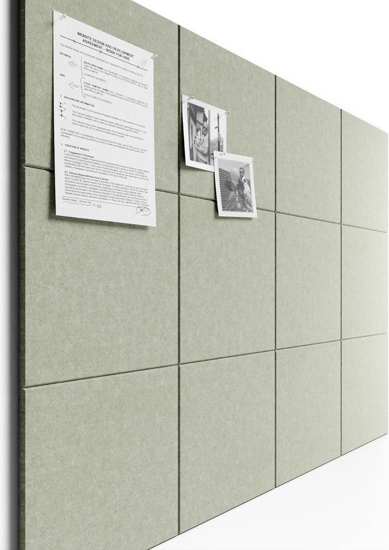 Bumusty Large Cork Board 48" x 36" Alternative - 12 Pack Felt Wall Tiles with 70 Safe Removable Adhesive Tabs, 30 Pushpins, Cork Boards for Walls Pin Board Bulletin Board Office Decor (Sage)