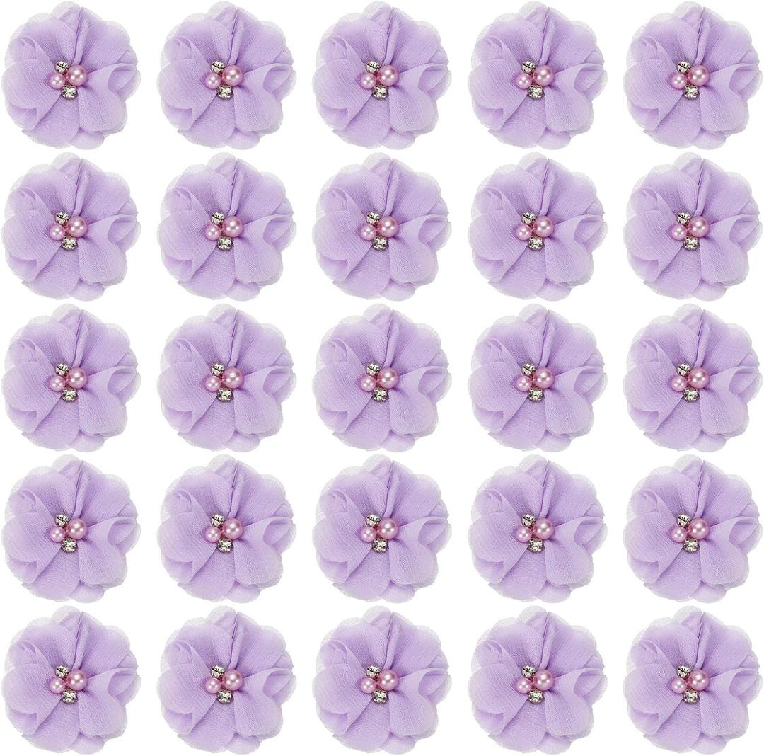 PATIKIL 2" Chiffon Flowers, 30Pcs Fabric Flowers Sewing Appliques Embellishments with Rhinestone Pearl for DIY Crafts Wedding Headbands Party Decoration, Purple PATIKIL 2" Chiffon Flowers, 30Pcs Fabric Flowers Sewing Appliques Embellishments with Rhinestone Pearl for DIY Crafts Wedding Headbands Party Decoration, Purple