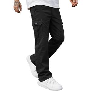 Men's Casual Cargo Pants Elastic Waist Hiking Work Pants Stretch Straight Leg Trousers with Multi Pockets (Black, M)