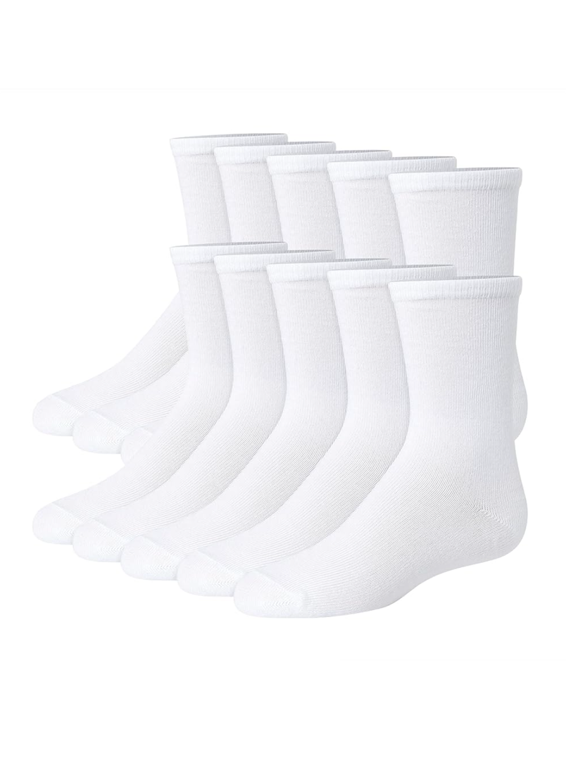 Hanes Uniform, Plain White, Knit Crew Socks for Girls, 9-Pairs Size L