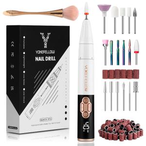 YOKE FELLOW Electric Nail Drill - 40000 RPM Protable Electric Nail File for Acrylic Cordless Nail Drill Professional with 17 Drill Bits for Nail Salon(YK-111Pro)