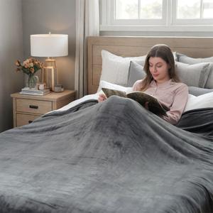 Electric Blanket 72"x84" Full Size Heated Blanket with 6 Heat Settings & 10 Hours Auto-Off,Thickened Flannel and Sherpa Warm Blanket for Full Body-Light Gray (03-light Grey)