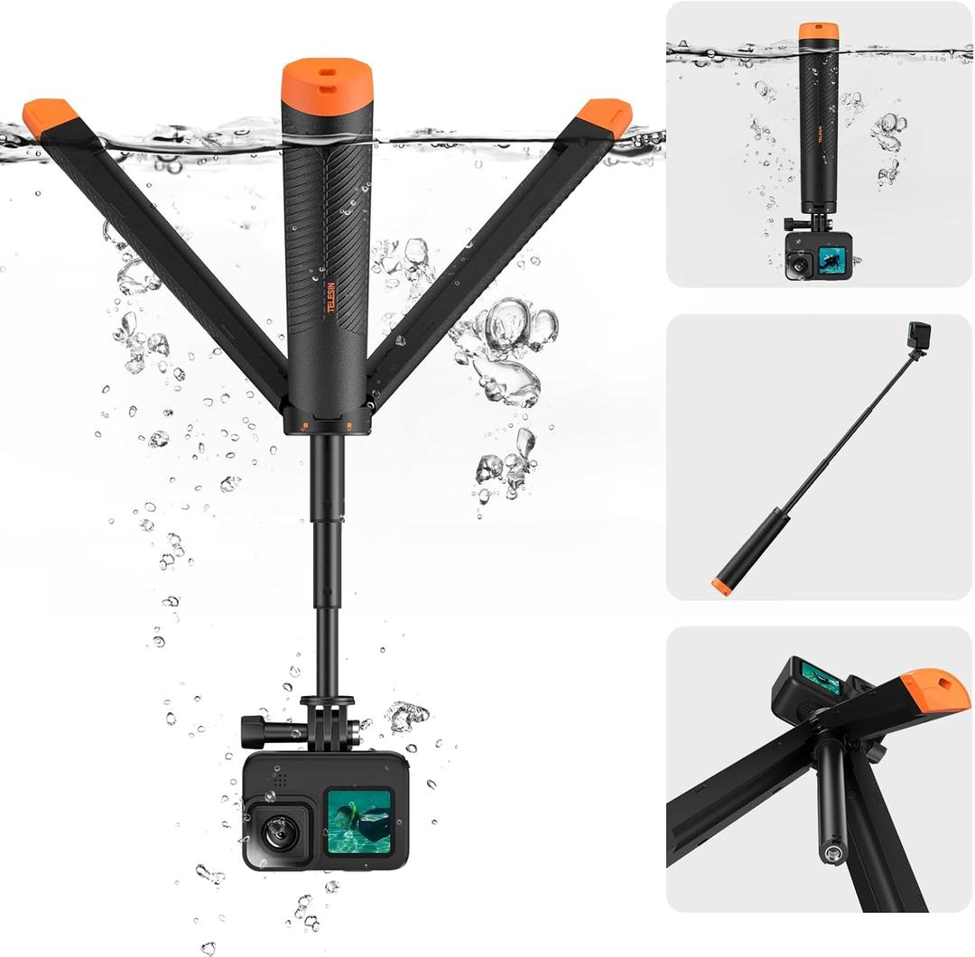 TELESIN 4 in 1 Selfie Stick Floating Hand Grip Tripod Waterproof Extendable Selfie Monopod for GoPro Hero 13, 12, 11, 10, 9, 8, DJI OSMO Action 6 5 Pro 4 3Insta360 Ace Pro 2 and Most Action Camera