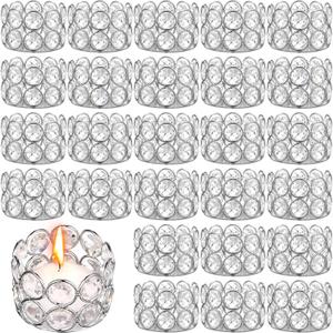 30 Pieces Crystal Tealight Candle Holders Bulk, Votive Candle Holder Stands with Diamond Design for Table Centerpieces Wedding Party Home Decor and Holiday Favors (Silver)