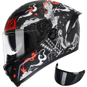 TRIANGLE Motorcycle Helmets Full face Helmet for Adults Men and Women Dual Visor with Internal Sunshield DOT Approved (Matte Black White, Large)