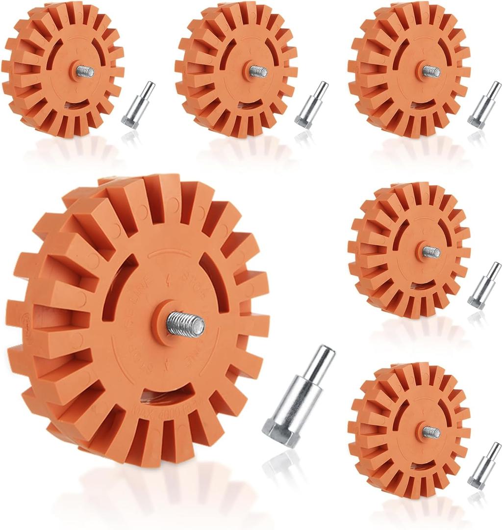 MIVIDE 6 PCS Decal Remover Eraser Wheel Tool Kit, 4inch Rubber Power Drill Attachment Car Adhesive, Pinstripe, Sticker, Vinyl Removal Tool Set with Drill Adapter for Cars, RV, Boats