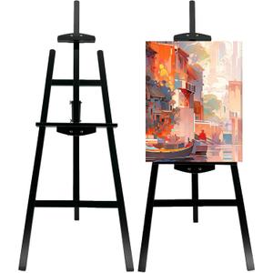 Adjustable Black Wooden Painting Easel, Pine Art Easel Stand Hold up to 43'', Painting Canvas for Wedding Sign and Poster, Drawing for Adults, Begginners and Students, Black