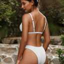ZAFUL Bikini Sets for Women Triangle Textured Plunging High Cut Cheeky Bikini Swimsuits Two Piece Bathing Suits (White, S)