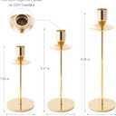 2 x DN DECONATION Gold Candle Holders, Brass Taper Candlestick Holders Set of 3, Vintage Metal Candle Sticks Holder with Wax-Catcher for Fall Decor, Thanksgiving Table Centerpiece, Wedding