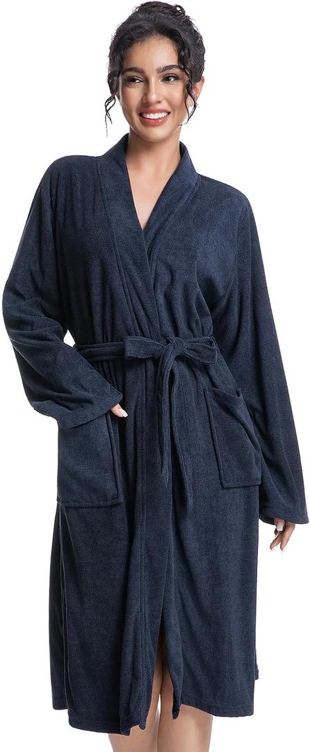 Women Lightweight Bath Robes Terry Cloth Towel Robe Microfiber Knee Length Bathrobe with Pockets (M)