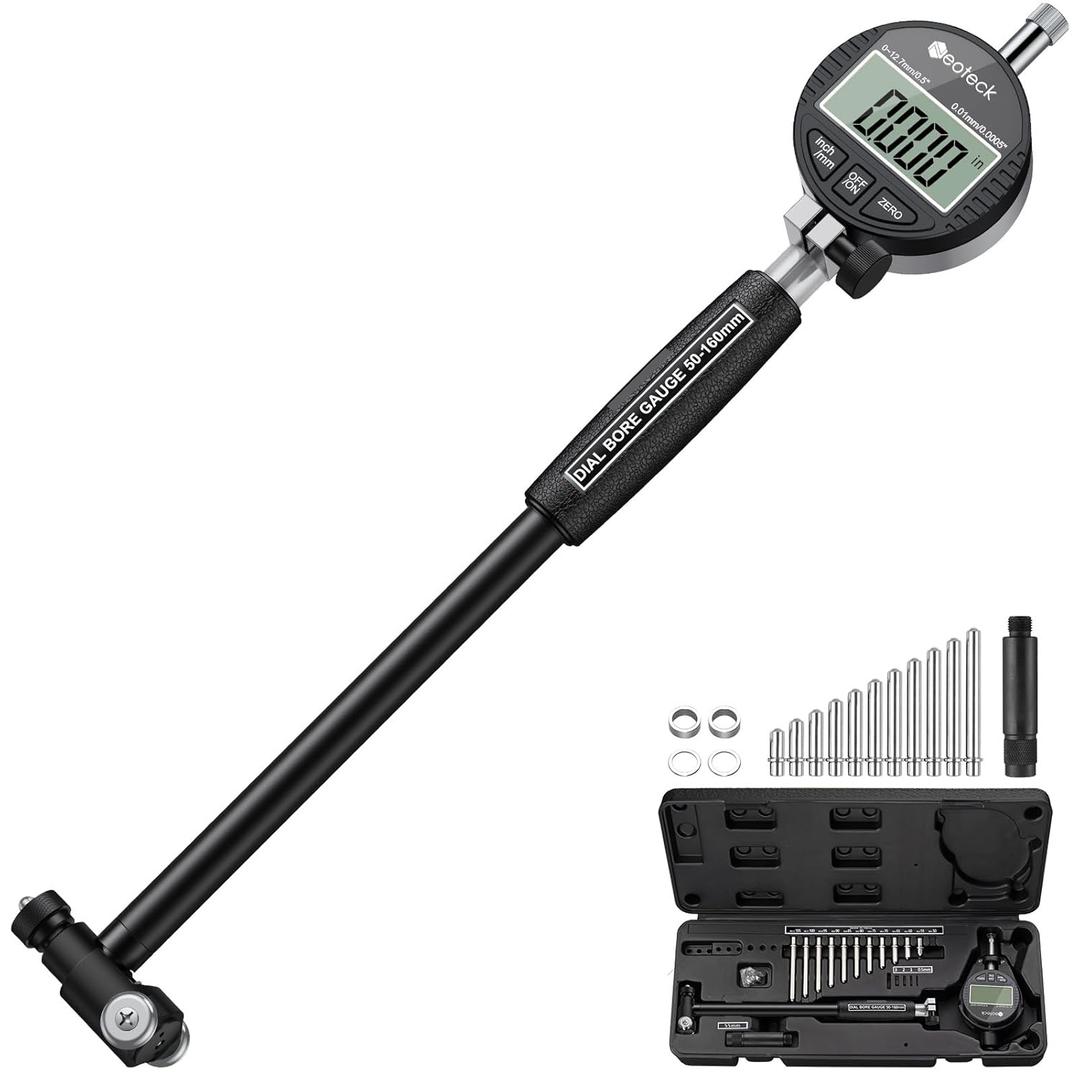 Neoteck Bore Gauge Set Digital Indicator Dial Bore Gauge (2-6"/0.0005") with Self-Centering Dial,Carbide Anvils, Insulated Grips for Deep Engine Cylinder Measurement-Black