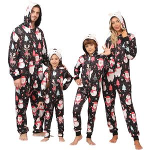 Matching Christmas Onesie Pajamas for Family/Couples, Cute Printed One-piece Pjs, Xmas Holiday Adult Hooded Sleepwear (Blue)