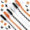 Hoteam 6 Rolls Halloween Ribbons Pumpkin Bat Ghost Shape Halloween Craft Thin Ribbon 30 Yards Garland Black White Orange Trim Embellishment for DIY Craft Gift Wreath Wrapping Holiday Party Decoration