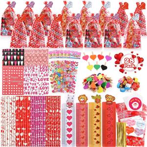 Valentines Gifts for Kids - 28 Pack Assorted Valentines Stationery set Valentines Cards Valentines Pencils Erasers Notepads, Valentine Treat Bags Goodie Bags Fillers Valentines favor for kids