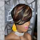 PangDongLai Pixie Cut Wigs for Black Women Short Cut Human Hair Bob Brazilian Virgin Wigs Black Layered Blond Brown 1B/33/27 Side Part HairCut Wigs No Lace Front Wigs (1B/33/27) 