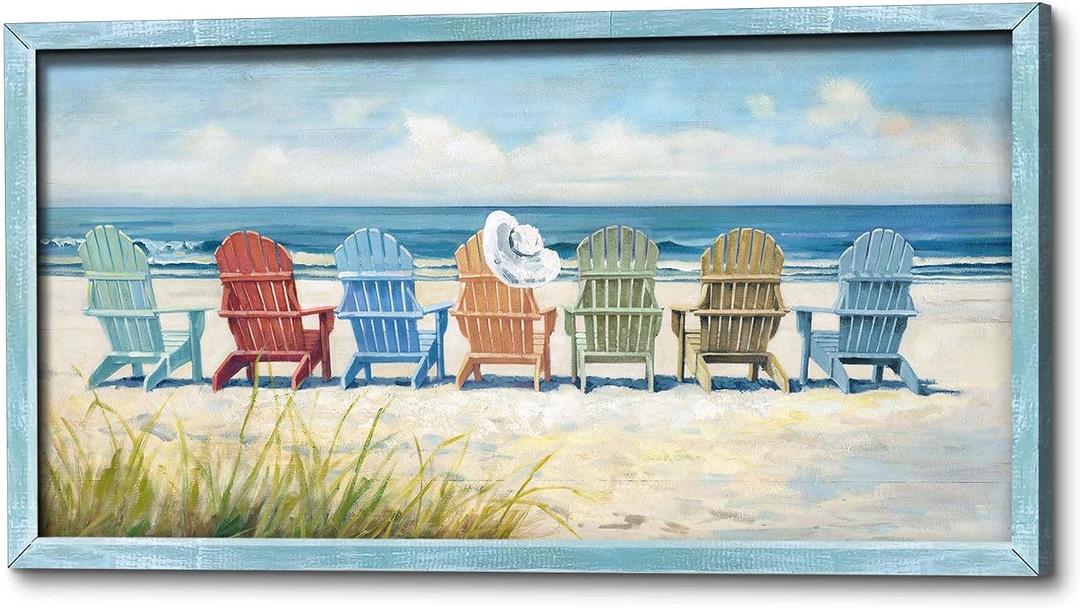ArtSquare Beach Coastal Sea Birds Wooden Framed Wall Art 24x12 Inch
