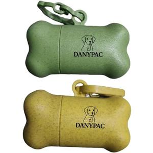 Dog Waste Bag Dispenser, Bone Shaped, Portable Pet Poop Bag Holder with Carabiner Clip, 2 Pack (Yellow Green)
