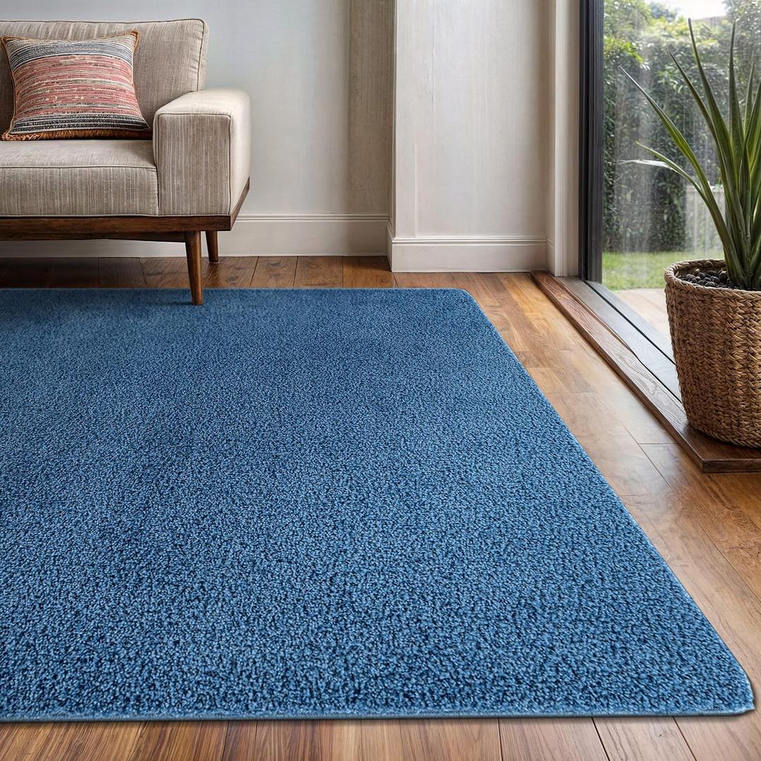 Area Rug 3x5 Blue Washable Indoor Rug Solid Non Slip Easy to Clean Non Shedding Indoor for Living Room Bedroom Kitchen Dining Room or Hallway (3 X 5 Blue)