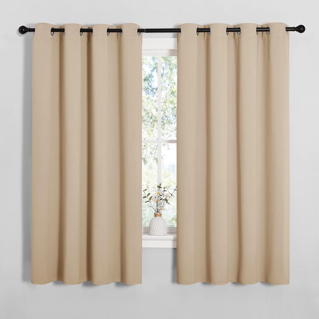 NICETOWN Blackout Curtain Panels for Bedroom, 2 Panels, W52 x L60-inch, Biscotti Beige, Thermal Insulated Grommet Top Blackout Draperies and Drapes for Basement