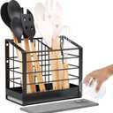 Large Utensil Holder for Kitchen Counter: Kitchen Cooking Utensil Holder Organizer with Diatomaceous Earth Base Matte Black, 2 Compartments 
