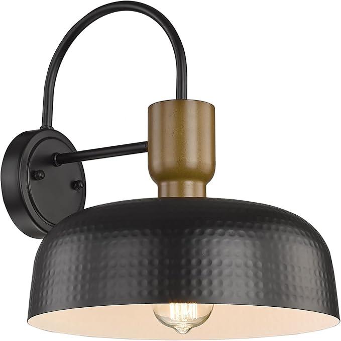 Outdoor Barn Light Hammered Barn Light, Farmhouse Exterior Wall Mount Light Vintage Wall Lighting Fixture Industrial Sconce Lantern for Porch, Entryway, Garage, Black, 1 Pack