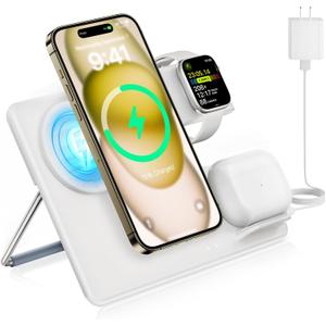 Wireless Charger Station for Apple Mag-Safe: JoyGeek 3 in 1 Magnetic Charging Stand Foldable for iPhone 15 14 13 12 Pro Max Plus - Apple Watch 9 8 7 6 5 4 SE - AirPods Pro 2/3