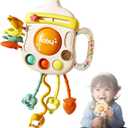 Montessori Baby Sensory Toys for 6-12 Months, Silicone Pull String Teething Toy, Infant Fidget Travel Toys, Airplane Travel Essentials, Newborn Baby Christmas & Birthday Gift for Babies