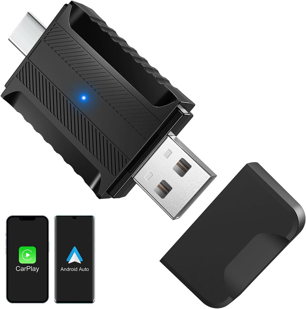 Wireless CarPlay Adapter (2025 Upgraded) – 2-in-1 Wireless CarPlay & Android Auto, Converts Wired to Wireless CarPlay, Plug & Play, Low Latency, Compatible with iPhone & Android, USB-C Support
