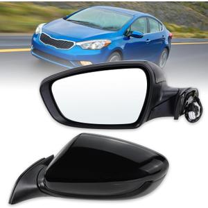Left Driver side Mirror Compatible with 2014 2015 2016 Kia Forte with Manual Folding power glass Heated Black Replace# KI1320181(5 Pins)