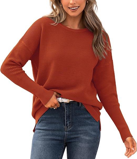 BTFBM Fall Sweaters for Women 2025 Casual Long Sleeve Sweater Striped Loose Fit Pullover Tops Size Medium