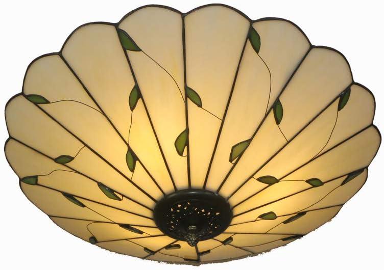 16 Inch Tiffany Style Green Leaf Glass Ceiling Light Fixture Kitchen Light Fixtures Classical Lamp Flush Mount Ceiling Light LED Chandelier (Green Leaf B)