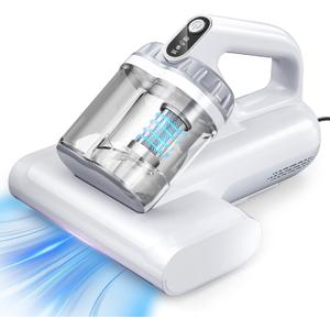 Mattress Vacuum Cleaner, 17Kpa 650W Bed Vacuum Cleaner, 273nm UV-C Light & Ultrasonic 145F Heating, 80000 RPM/Min Brushroll Rotation, Wide Suction Port for Pillows Cribs Sofa, White Corded